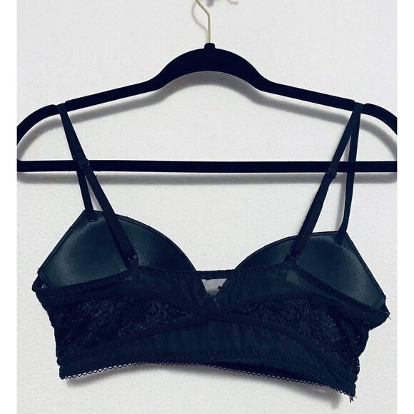 Victorias Secret Padded Demi Bra Womens Medium Black Lace Polka Dot Mesh - Picture 3 of 5
